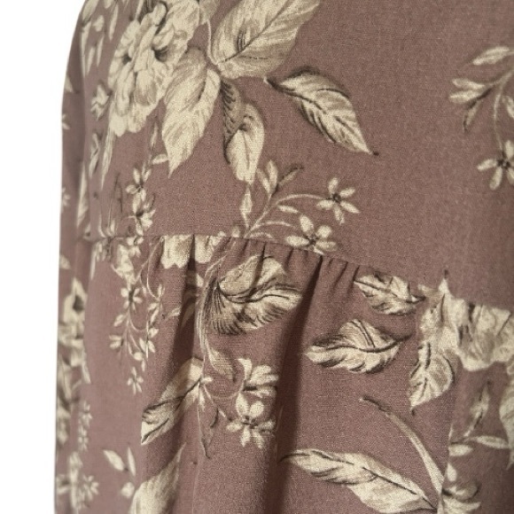 Torrid Brown & Cream Floral Pintuck Boho Blouse Peasant Sleeves V-neck  1X New - Picture 10 of 16